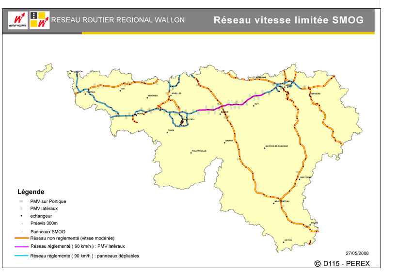 Wegsegmenten in Wallonië waar snelheidsbeperking van kracht is
