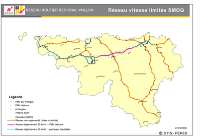 Wegsegmenten in Wallonië waar snelheidsbeperking van kracht is